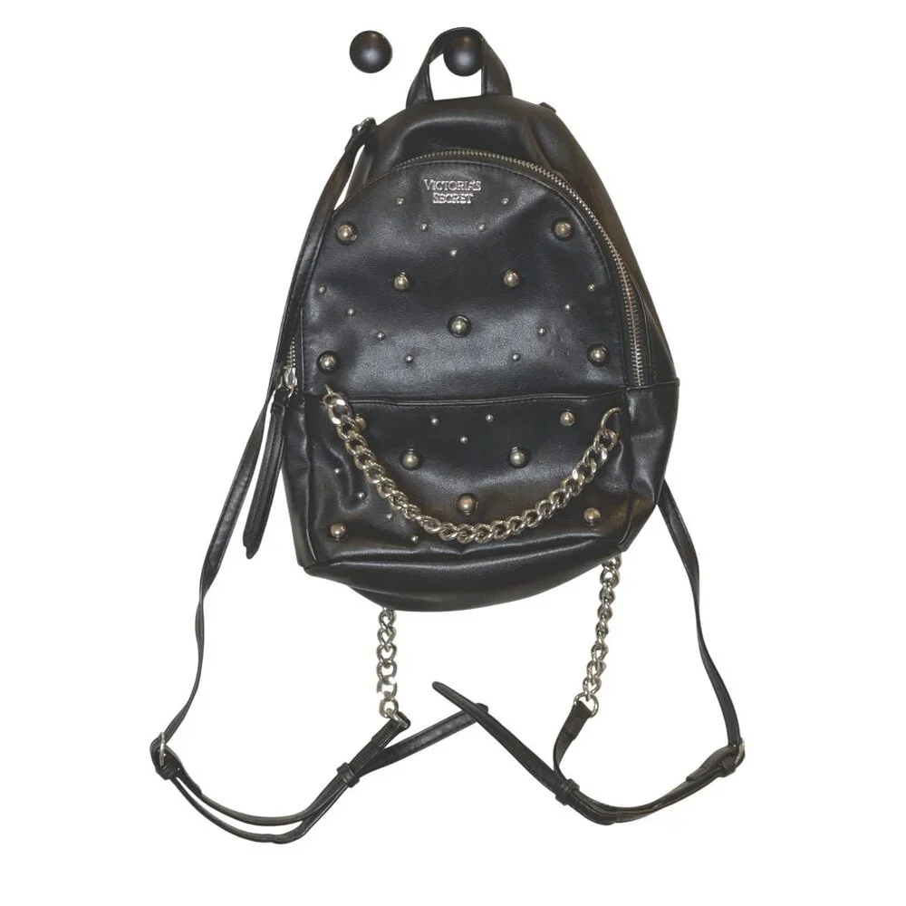 Victoria's Secret Small City Studded Backpack Silver Studs Decorative Chain S - Picture 15 of 15